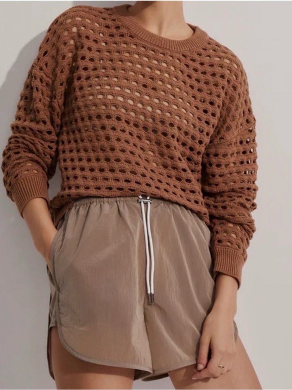 Varley Open-Knit Harshaw Sweater in Rust Brown
